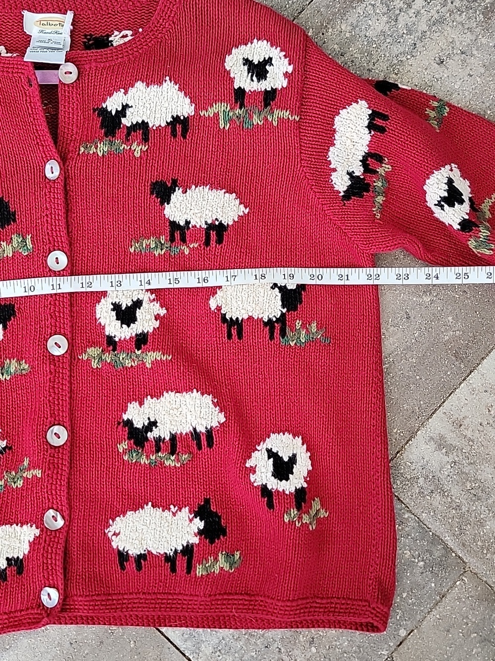 Talbots Hand Knit 90's Cotton Linen Blend Sheep-Pattern Button Cardigan Sz XL - Picture 10 of 12